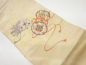 リサイクル　引箔鼓に華紋模様織出し名古屋帯